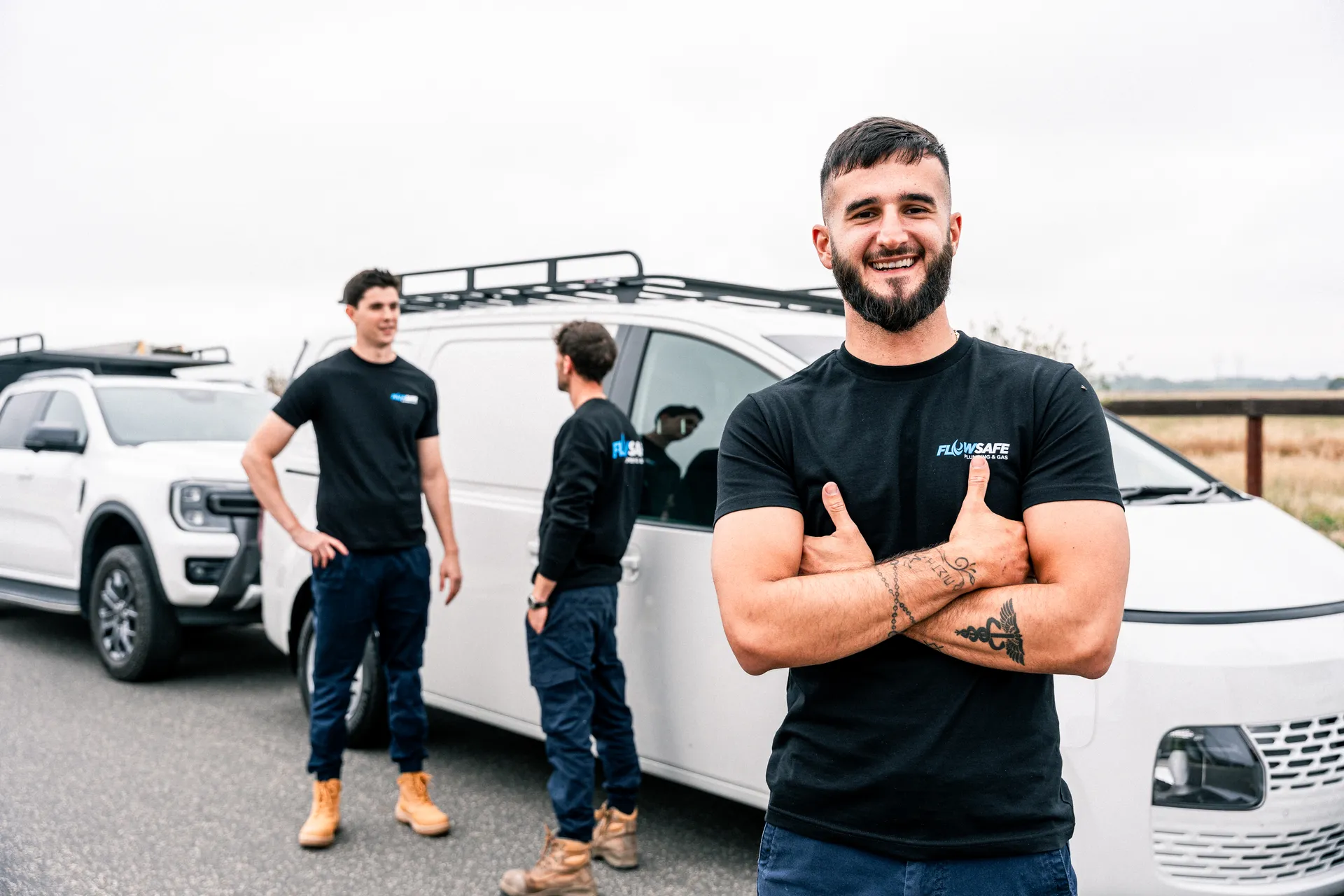The Gas Experts Melbourne team with their service vehicles